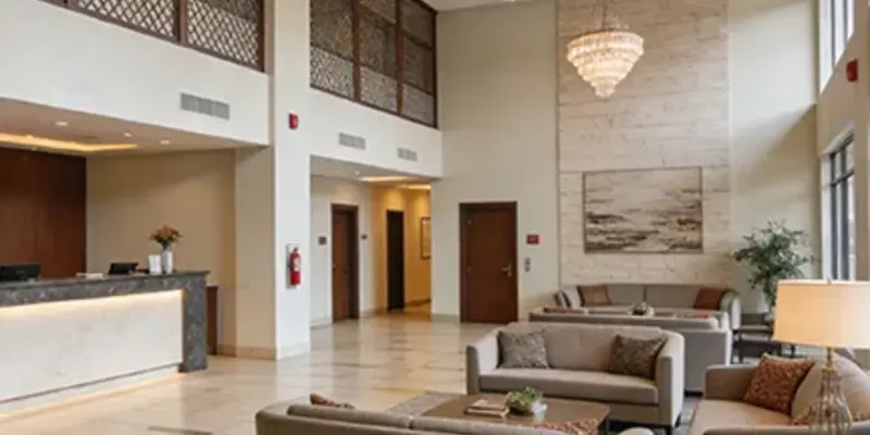 Hotel lobby site conditions reviewed before custom chandelier engineering Hotel lobby site conditions reviewed before custom chandelier engineering