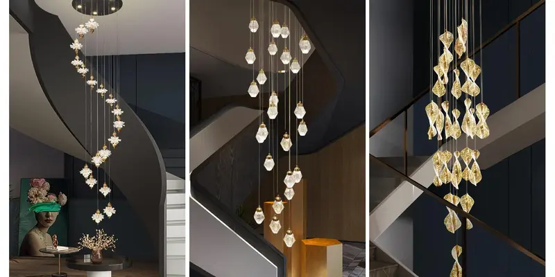 Bespoke chandelier shapes for curved and high-ceiling staircases