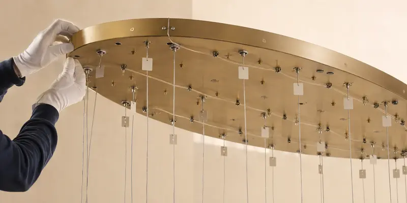 Custom chandelier suspension cables and multi-drop ceiling canopy