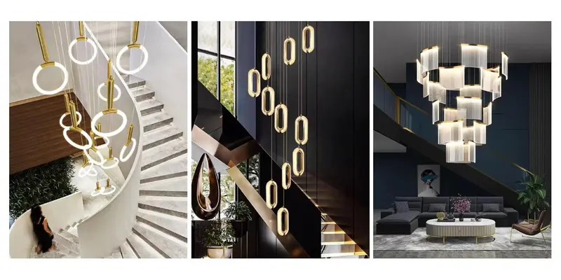 Custom made chandeliers with different lengths and visual densities