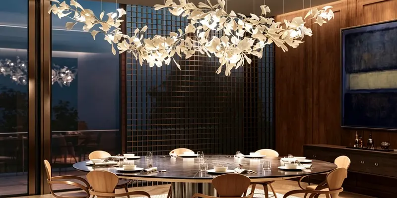 Completed hospitality lighting installation checked as a coordinated finished composition Completed hospitality lighting installation checked as a coordinated finished composition
