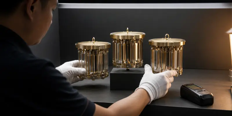 Decorative lighting fixtures compared under controlled inspection light Decorative lighting fixtures compared under controlled inspection light