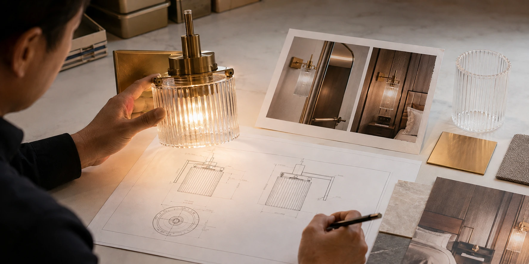 Hotel lighting sample compared with approved drawings, reference photos and design documents Hotel lighting sample compared with approved drawings, reference photos and design documents