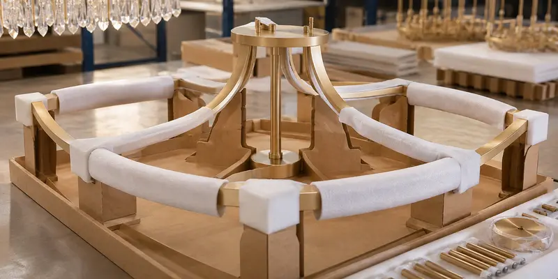 Custom chandelier metal frame protected with non-abrasive sleeves and supports Custom chandelier metal frame protected with non-abrasive sleeves and supports