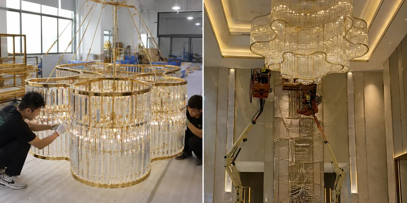 Factory pre-assembly vs on-site large chandelier assembly comparison Factory pre-assembly vs on-site large chandelier assembly comparison