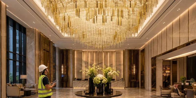 Custom chandelier installation quality control handover Custom chandelier installation quality control handover