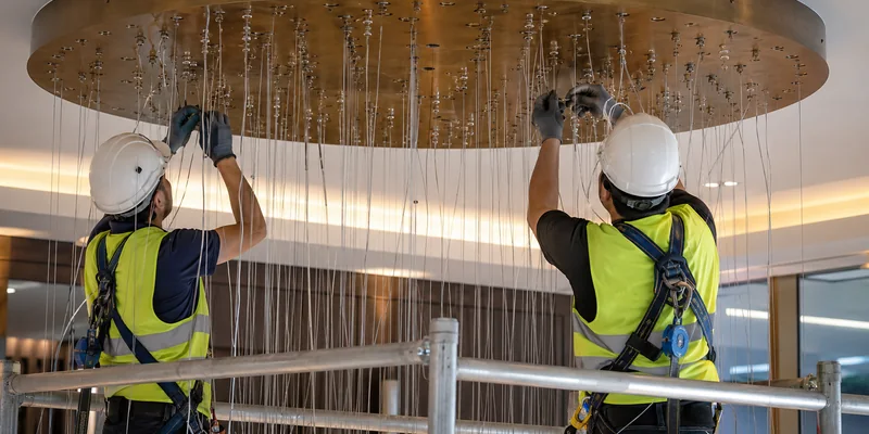 Chandelier on-site assembly using approved drawings Chandelier on-site assembly using approved drawings