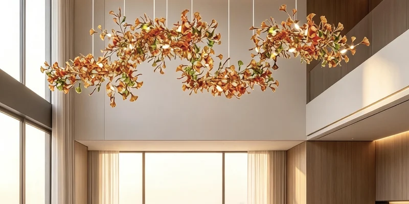 Large organic chandelier installation showing how fixture shape affects structural design Large organic chandelier installation showing how fixture shape affects structural design