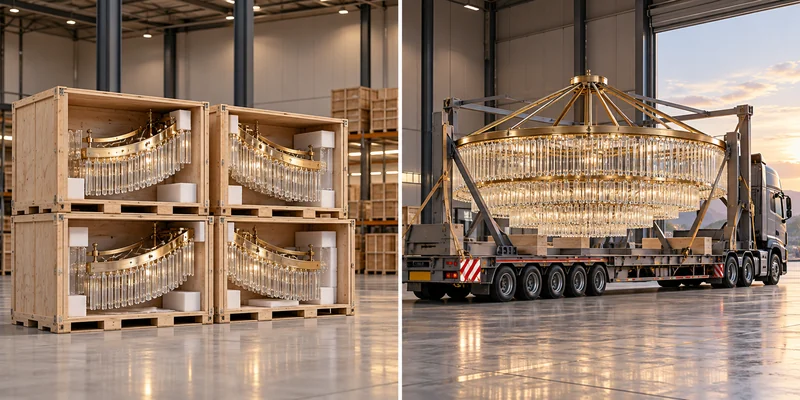 Modular chandelier crates compared with oversized one-piece chandelier transport Modular chandelier crates compared with oversized one-piece chandelier transport
