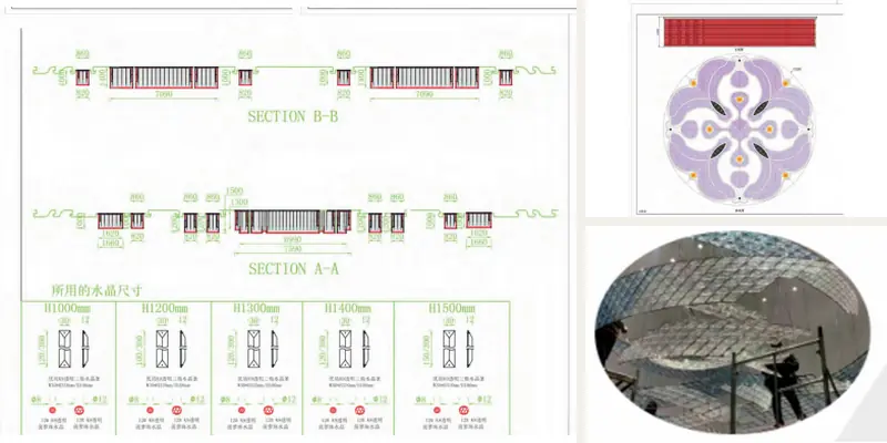 Custom light fixture sections, suspension height details and on-site support check Custom light fixture sections, suspension height details and on-site support check
