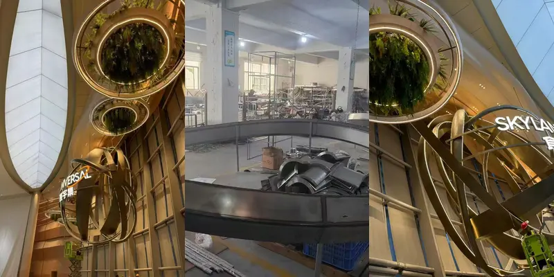 Sculptural hotel chandelier case evidence from workshop fabrication to atrium installation