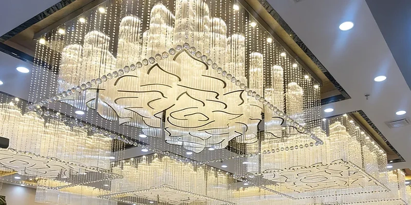 Large rectangular crystal ceiling chandeliers with layered hanging strands Large rectangular crystal ceiling chandeliers with layered hanging strands