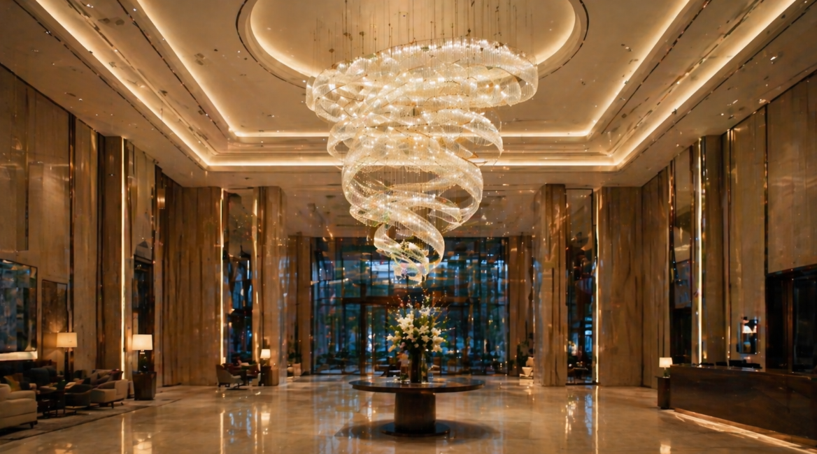 custom chandeliers become a lobby focal point