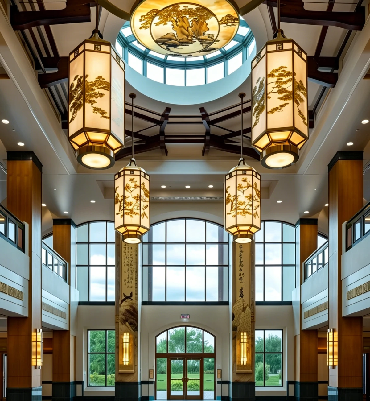 New Chinese Landscape Palace Lantern Chandelier for Hotel Atrium New Chinese Landscape Palace Lantern Chandelier for Hotel Atrium