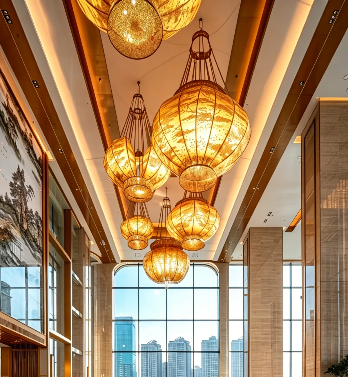New Chinese Landscape Palace Lantern Chandelier for Hotel Atrium New Chinese Landscape Palace Lantern Chandelier for Hotel Atrium