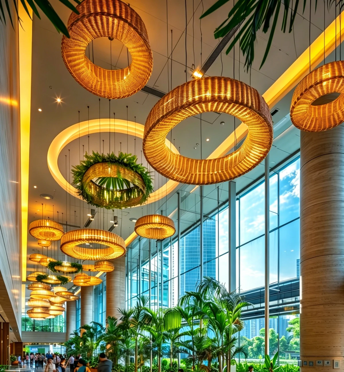 Golden Woven Ring Chandeliers for Commercial Hotel Atrium