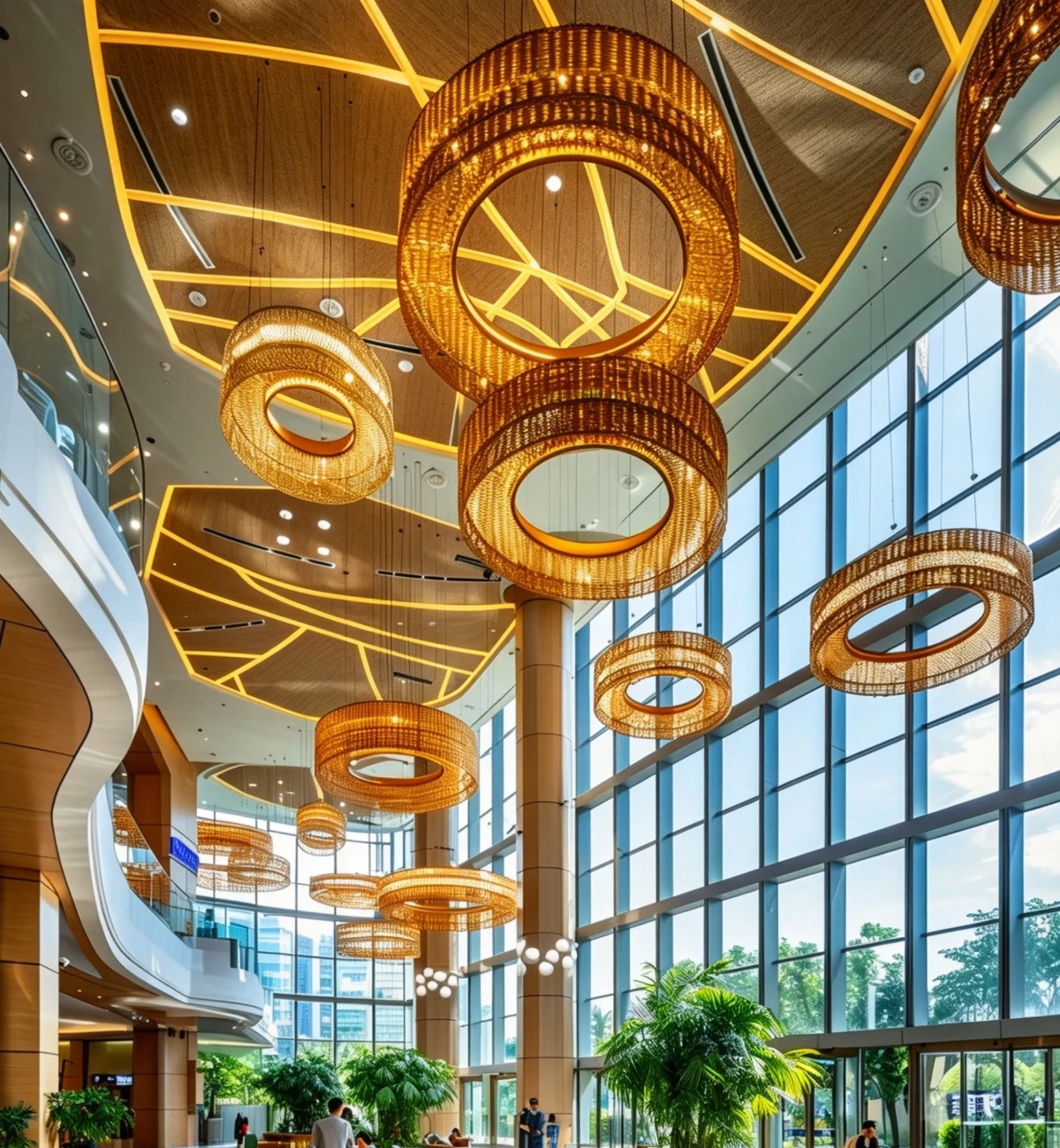 Golden Woven Ring Chandeliers for Commercial Hotel Atrium