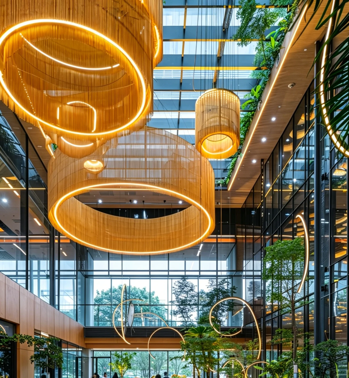 Golden Woven Ring Chandeliers for Commercial Hotel Atrium