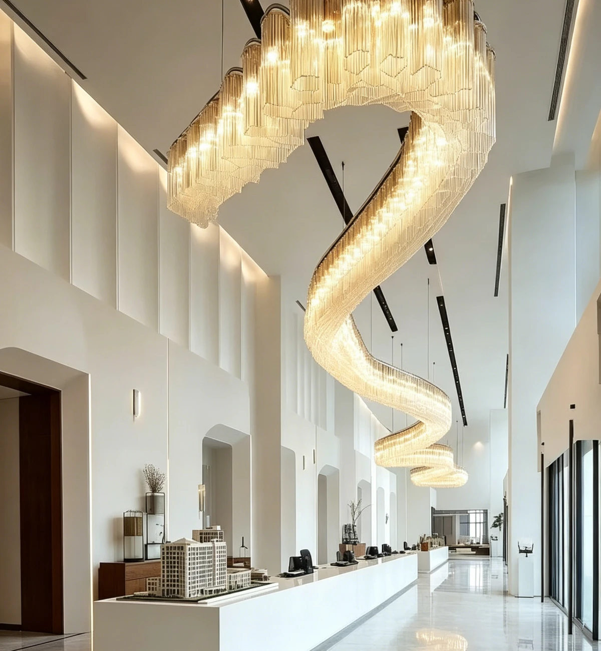 Streamline Woven Light Chandelier for Hotel Gallery Corridor