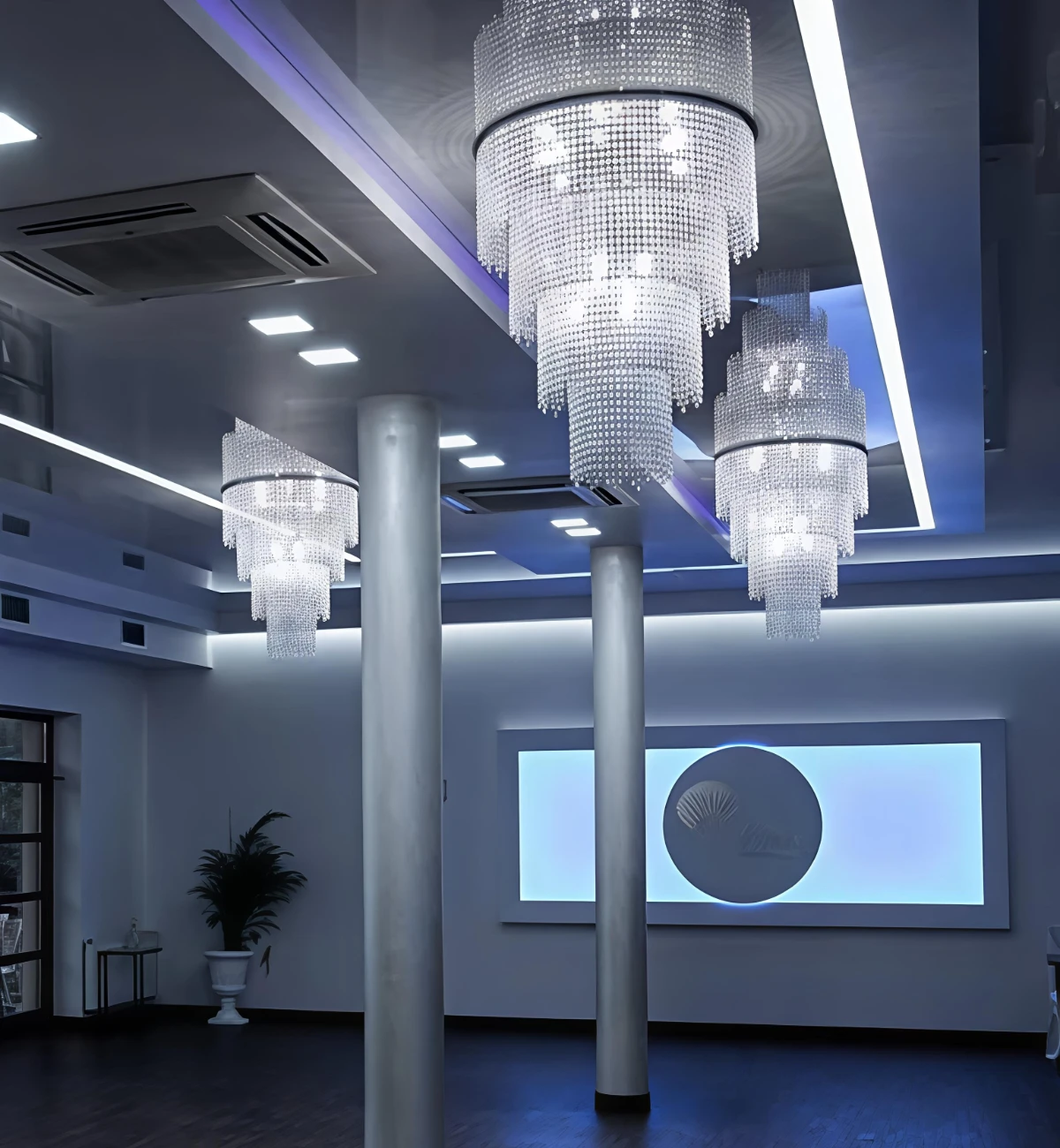 Tiered Cylindrical Crystal Chandelier Set for Hotel Exhibition Hall Tiered Cylindrical Crystal Chandelier Set for Hotel Exhibition Hall