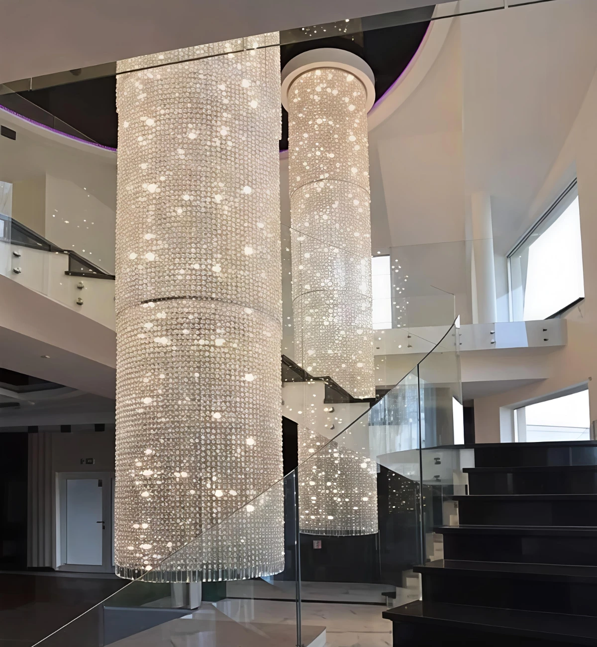 Tiered Cylindrical Crystal Chandelier Set for Hotel Exhibition Hall Tiered Cylindrical Crystal Chandelier Set for Hotel Exhibition Hall