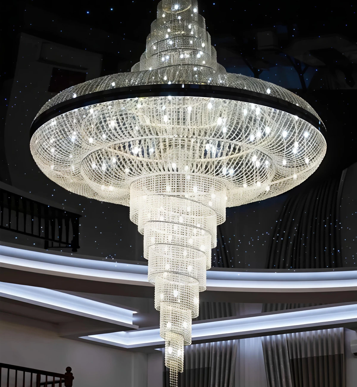 Tiered Cylindrical Crystal Chandelier Set for Hotel Exhibition Hall Tiered Cylindrical Crystal Chandelier Set for Hotel Exhibition Hall