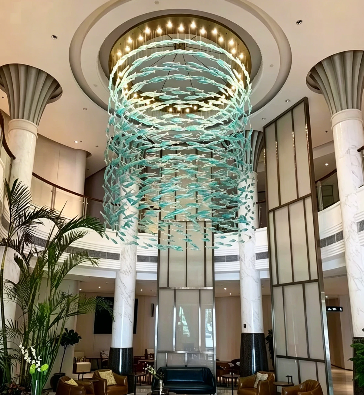 Emerald Crystal Waterfall Chandelier for Hotel Reception