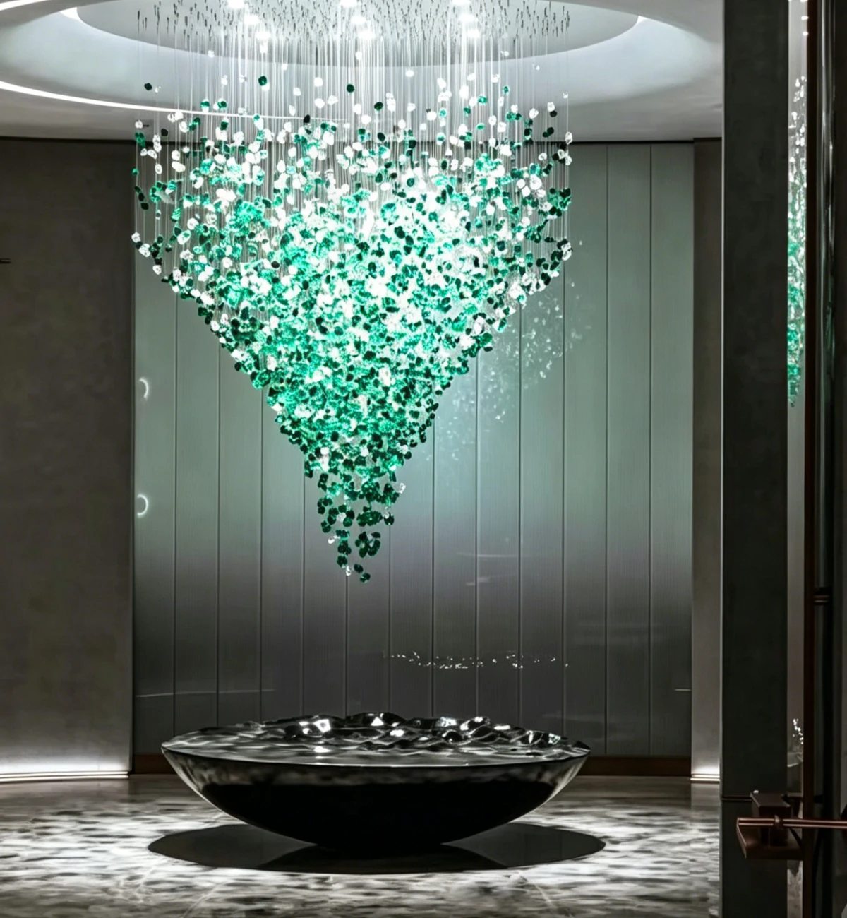Emerald Crystal Waterfall Chandelier for Hotel Reception