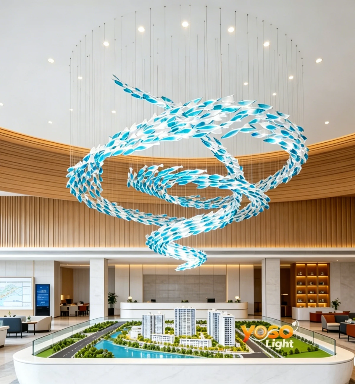 Emerald Crystal Waterfall Chandelier for Hotel Reception