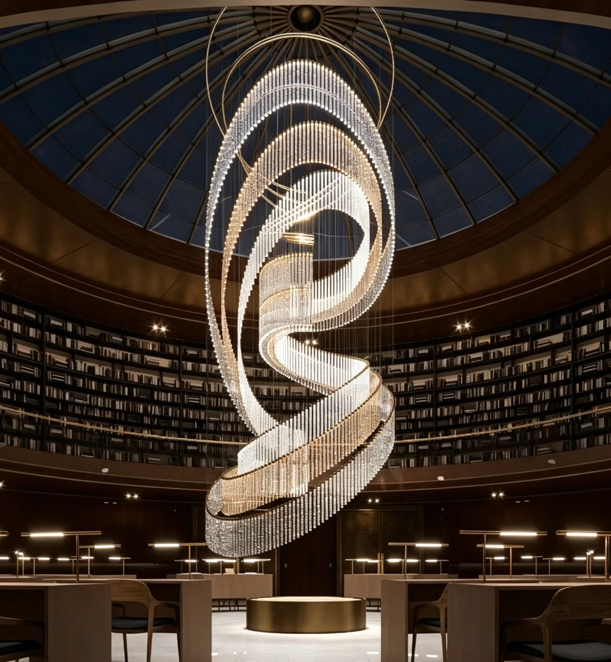 Custom Spiral Crystal Chandelier for Hotel Library Atrium Custom Spiral Crystal Chandelier for Hotel Library Atrium