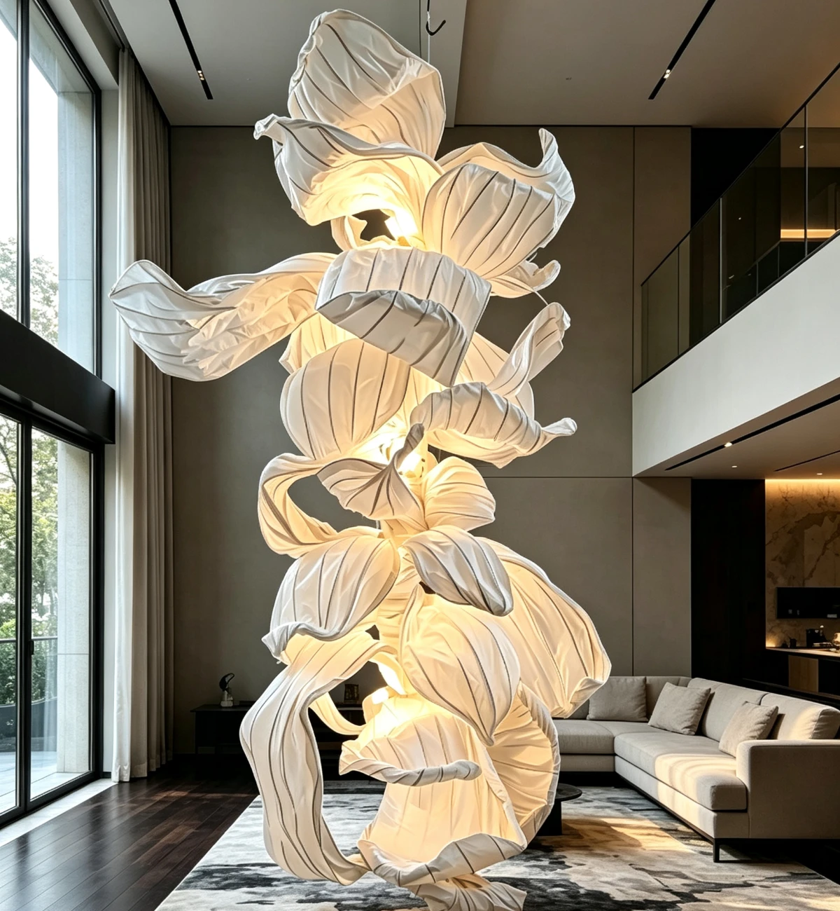 Soft-Drape Floral Sculptural Ceiling Light Scheme