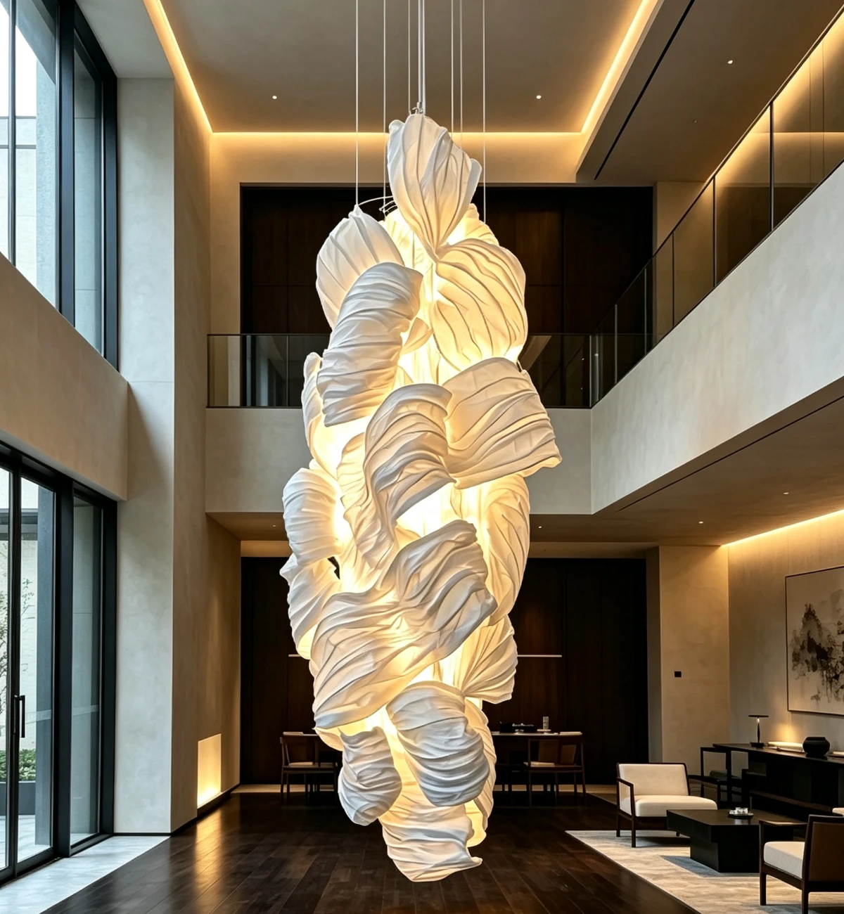 Cloud-Rock Folded Veil Sculptural Ceiling Light