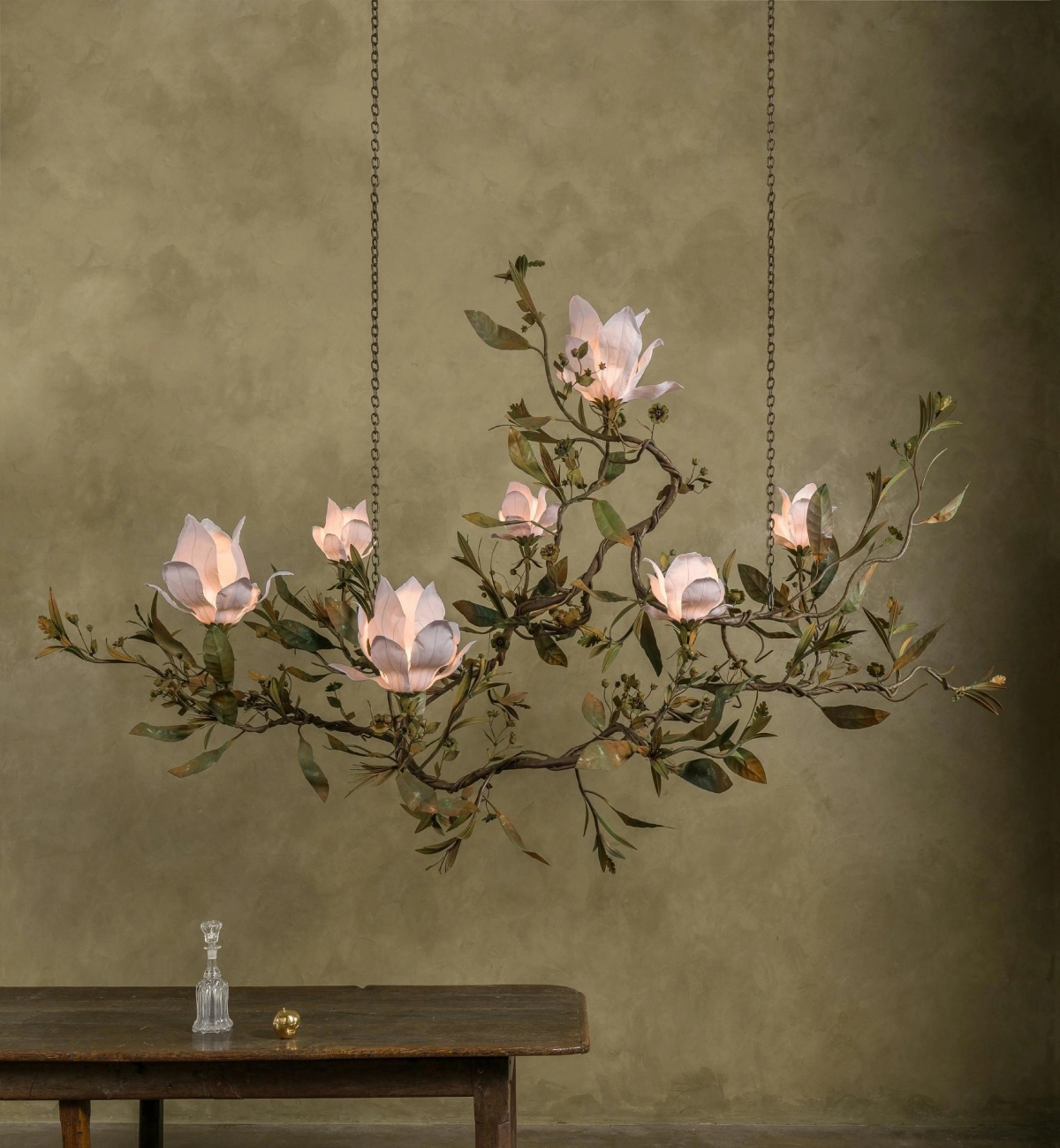 custom hotel lighting project with floral chandelier.webp