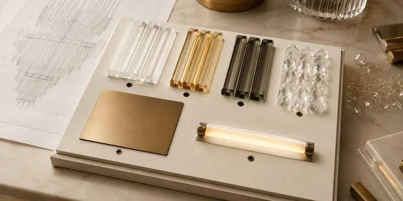 Glass crystal metal and LED samples prepared for bespoke chandelier approval