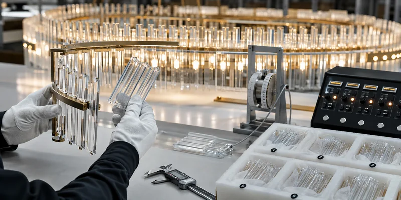 Custom lighting quality inspection of glass components and chandelier modules