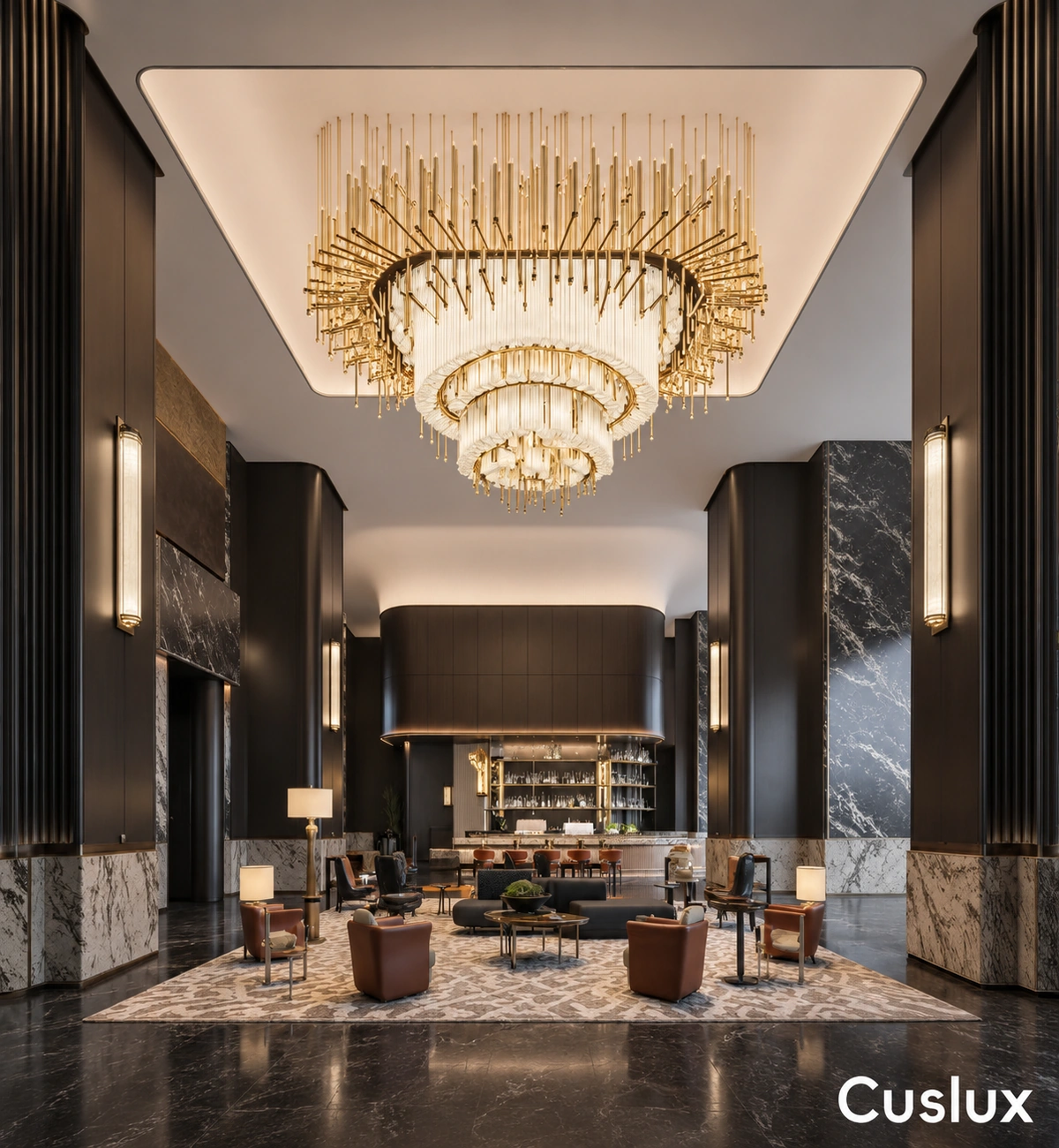 1787723485638183.webp layered glass rod chandelier with metal structure.webp