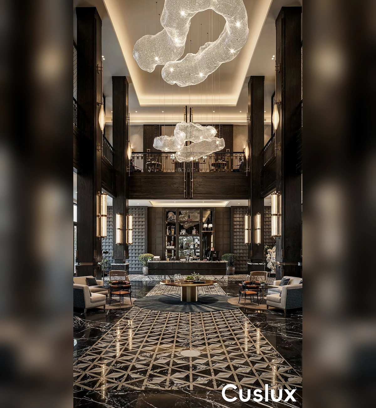 luxury hotel lighting installation with soft crystal illumination.webp
