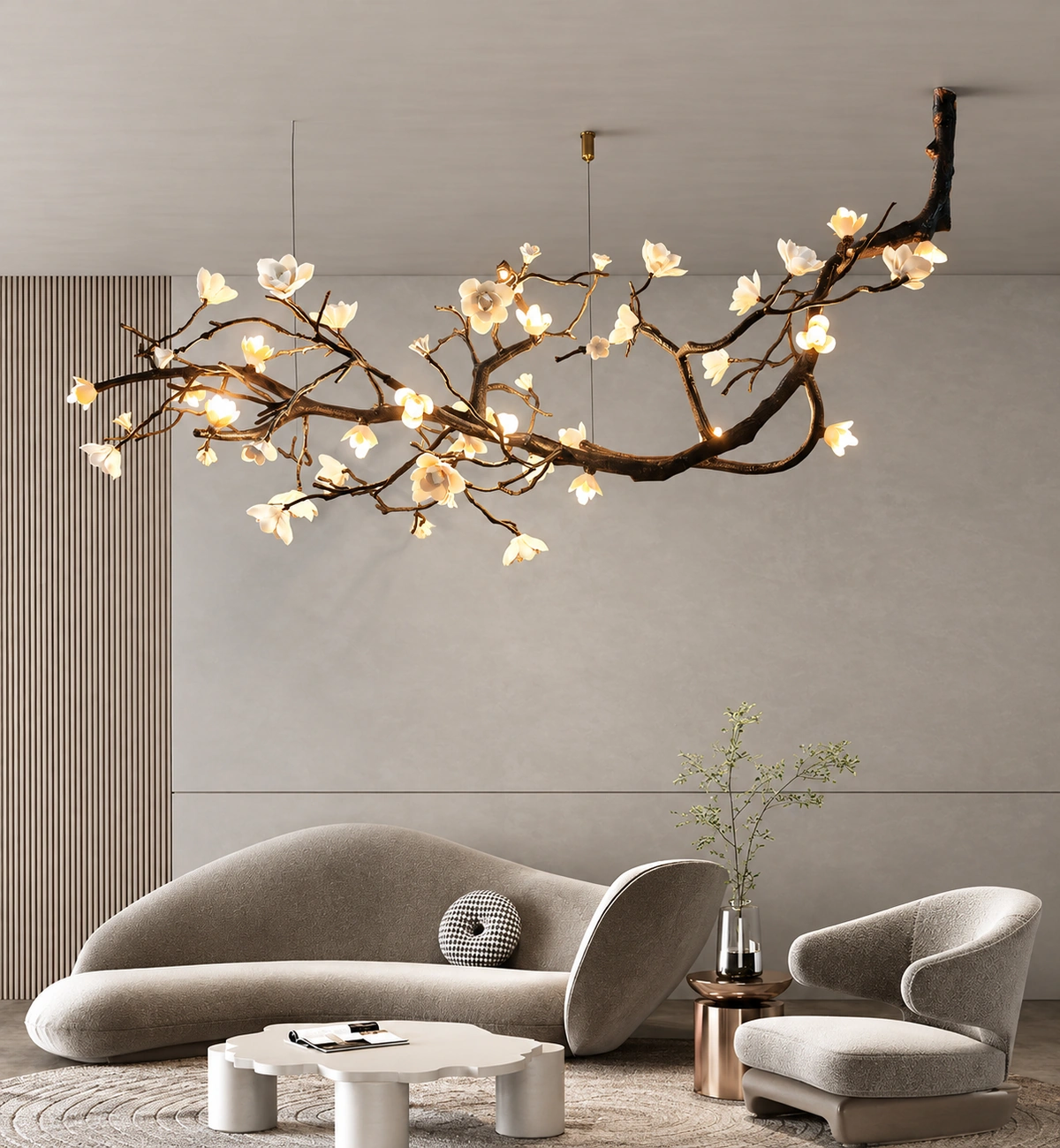 1792032252841520.webp Ceramic magnolia branch chandelier creating elegant dining atmosphere.webp